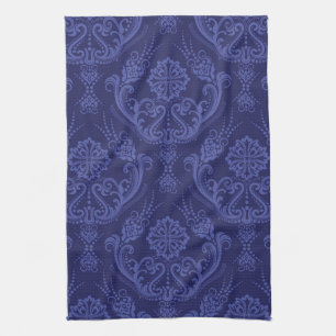 Luxury blue floral damask wallpaper kitchen towel