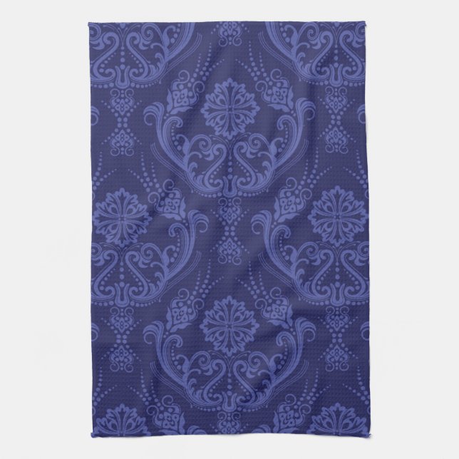 Luxury blue floral damask wallpaper kitchen towel (Vertical)