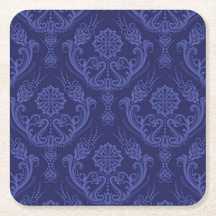 Luxury blue floral damask wallpaper square paper coaster