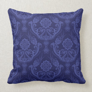 Luxury blue floral damask wallpaper throw pillow