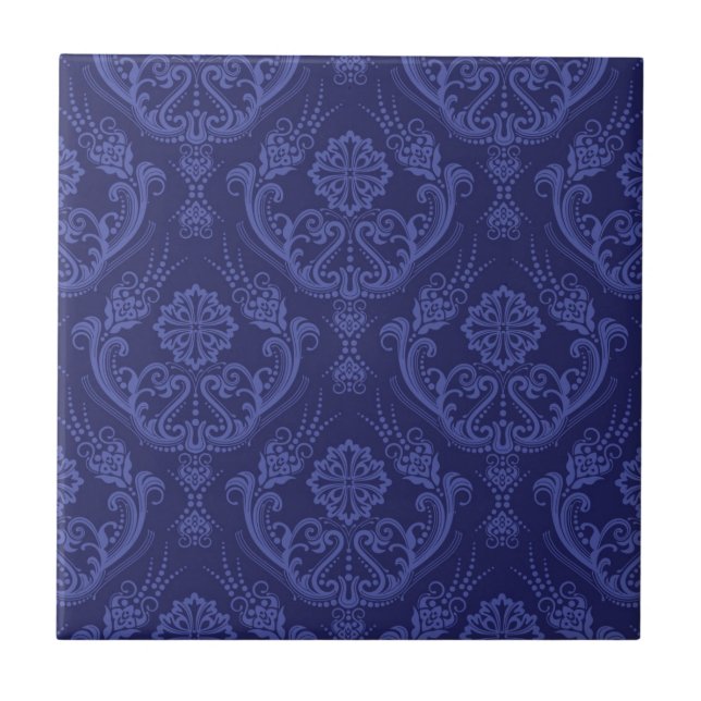 Luxury blue floral damask wallpaper tile (Front)