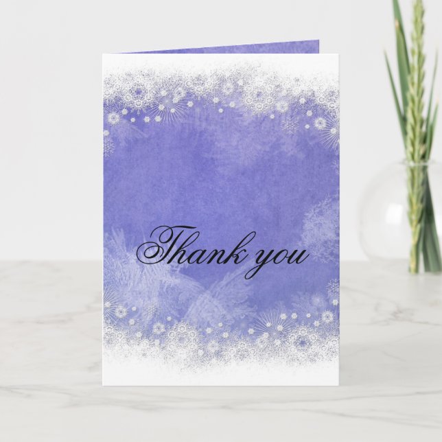 Luxury Blue Frosty Snowflake Winter Thank you card (Front)