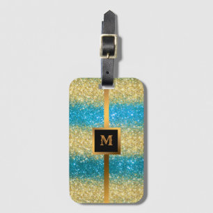 Luxury Blue Gold Glitter Luggage Tag