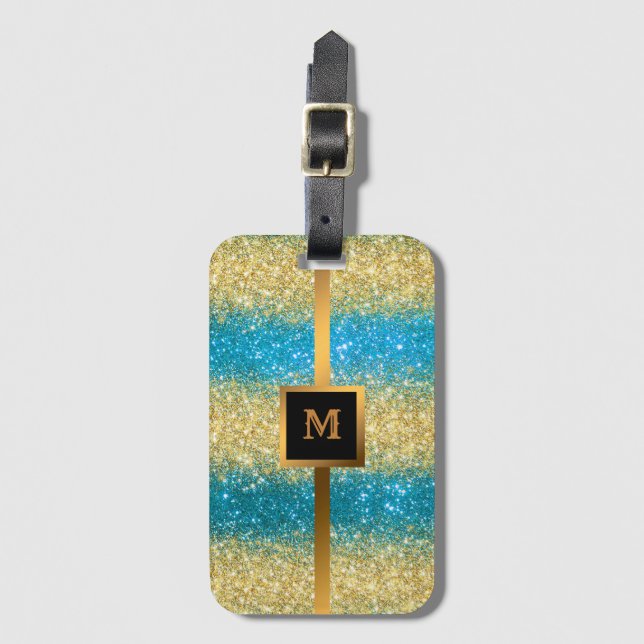 Luxury Blue Gold Glitter Luggage Tag (Front Vertical)