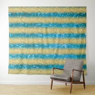 Luxury Blue Gold Glitter Tapestry
