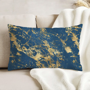 Luxury Blue Gold Marble Accent Pillow