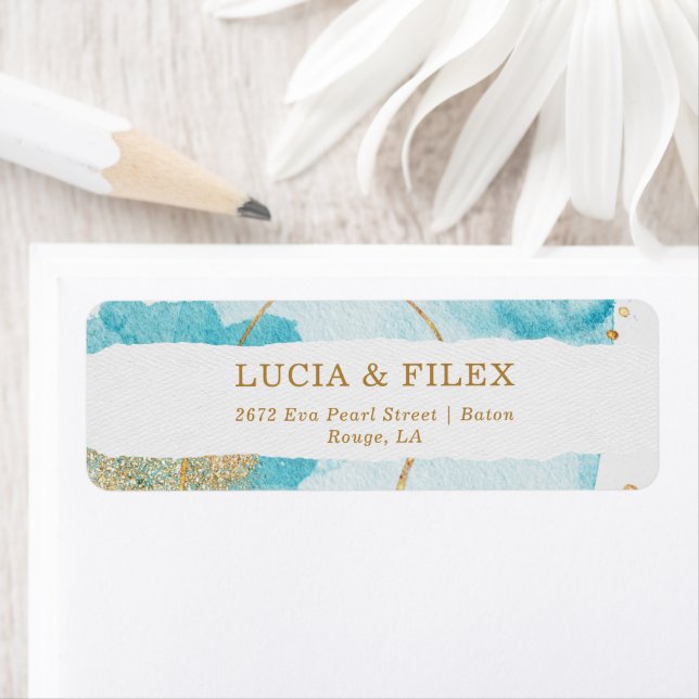 Luxury Blue Gold Watercolor Abstract Address (Insitu)