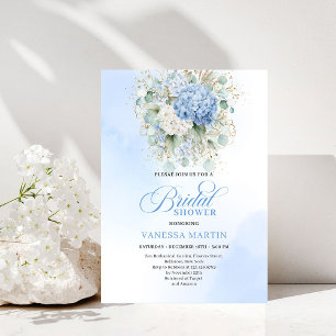 Luxury Blue Hydrangea Bridal Shower Gold Invitatio Invitation