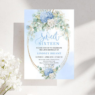 Luxury Blue Hydrangeas Sweet Sixteen Party Invite
