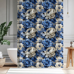 Luxury Blue Ivory Floral Elegant Bath Shower 