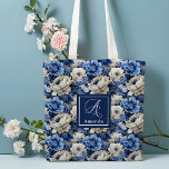 Luxury Blue Ivory Flowers Personalized Tote Bag<br><div class="desc">✅ For matching items search 130B in my collections ✅ Carry your essentials in style with this elegant personalized tote bag, featuring an opulent design of blue, white, and ivory florals. Customize it with your name or text to create a unique and fashionable accessory that reflects your personality. Perfect for...</div>