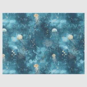 Luxury Blue Jellyfish Coral Ocean Pattern Tissue Paper