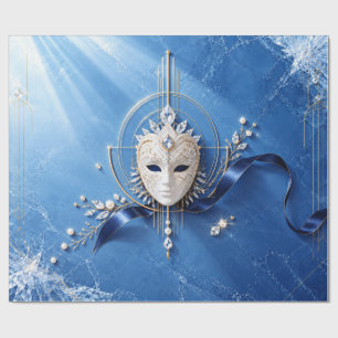 Luxury Blue Masquerade Christmas Wrapping Paper