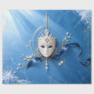 Luxury Blue Masquerade Christmas Wrapping Paper