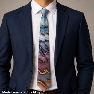 Luxury Blue Mauve Gold Alcohol Ink Tie