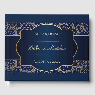 Luxury Blue, Navy, Gold, Wedding Reception Guest Book