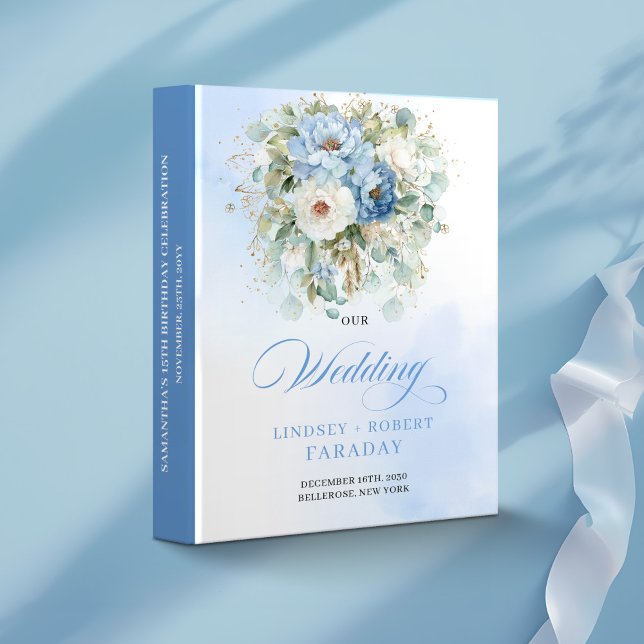 Luxury Blue Peonies Floral Wedding Album Ring Binder (Luxury Blue Peonies Floral Wedding Album Ring Binder)