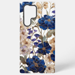 Luxury Blue Peony & Champagne Floral Samsung Galaxy Case