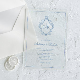 Luxury Blue Rococo Acrylic Wedding Invitations