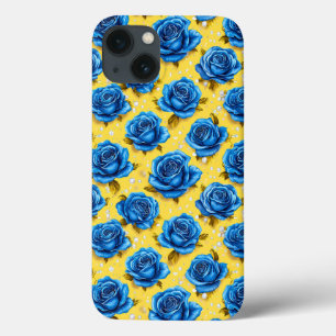 Luxury Blue Roses Stylish Elegant Floral Design iPhone 13 Case