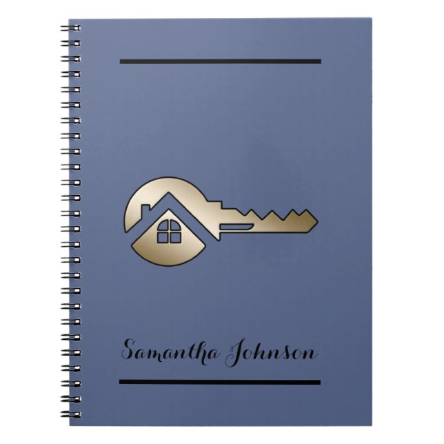 Luxury Blue Slate Gold Key Real Estate  Notebook (Front)