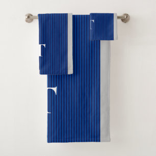 Luxury Blue Striped Boy Monogrammed  Bath Towel Set