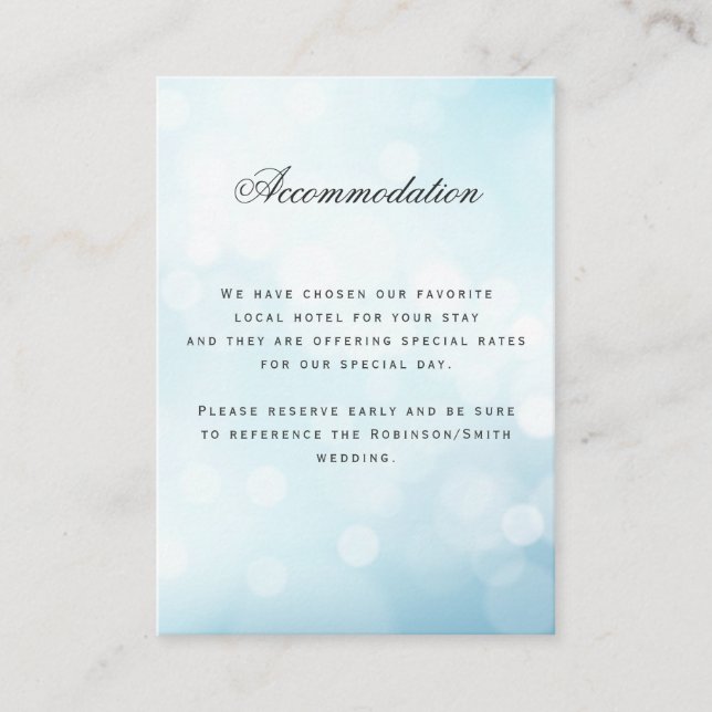Luxury Blue Wedding Accommodation Details Enclosure Card (Front)