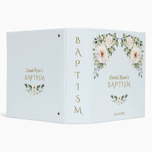 Luxury Blue White Flowers Boy Baptism Photo Album  Binder