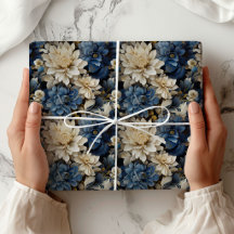 Luxury Blue White Ivory Floral Stylish Wrapping  