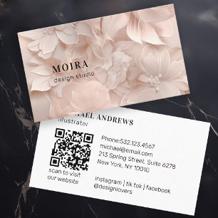 Luxury, Blush-Beige, Flower, Salon, QR Code Business Card