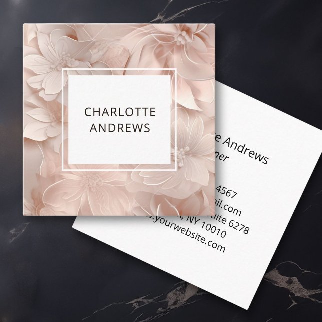 Luxury, Blush-Beige, Flower, Salon Square Business Card (Luxury, Blush-Beige, Flower, Salon Square Business Card)