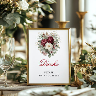 Luxury Blush Burgundy Drinks Poster Bridal Shower