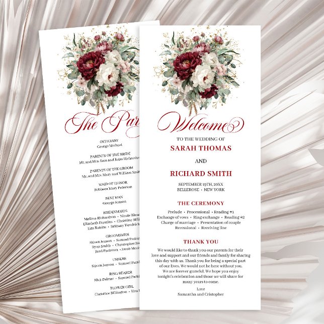 Luxury Blush Burgundy Floral Wedding Program (Luxury Blush Burgundy Floral Wedding Program)