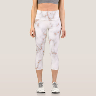 Luxury Blush Glitter Pink White Marble Capri Leggings