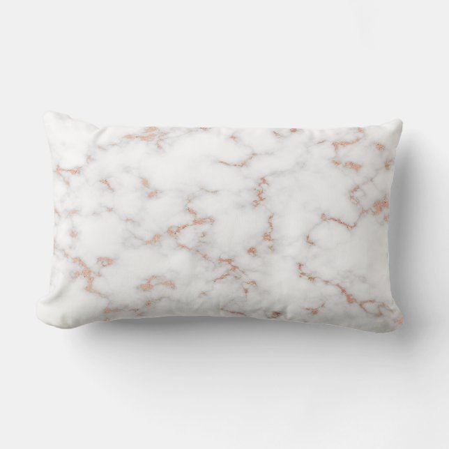 Luxury Blush Glitter Pink White Marble Cotton Lumbar Pillow (Front)