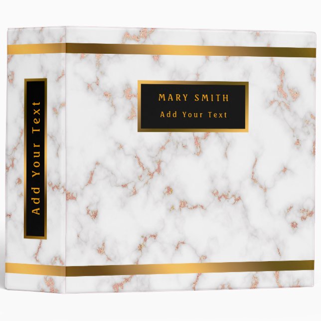 Luxury Blush Glitter Pink White Marble Customize Binder (Front/Spine)