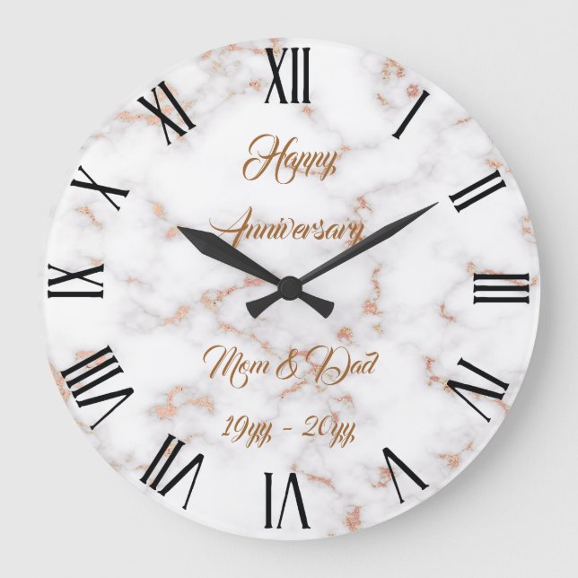 Luxury Blush Glitter Pink White Marble Customize Large Clock (Front)