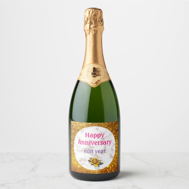Luxury Blush Glitter Pink White Marble Customize Sparkling Wine Label (Front)