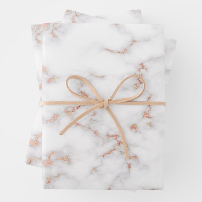 Luxury Blush Glitter Pink White Marble Customize Wrapping Paper Sheet (In situ)