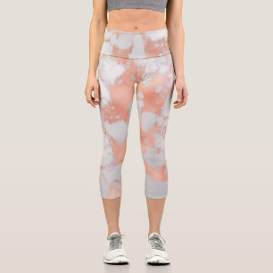 Luxury Blush Glitter White Pink Marble Capri Leggings
