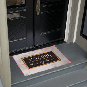 Luxury Blush Glitter White Pink Marble Customize Doormat