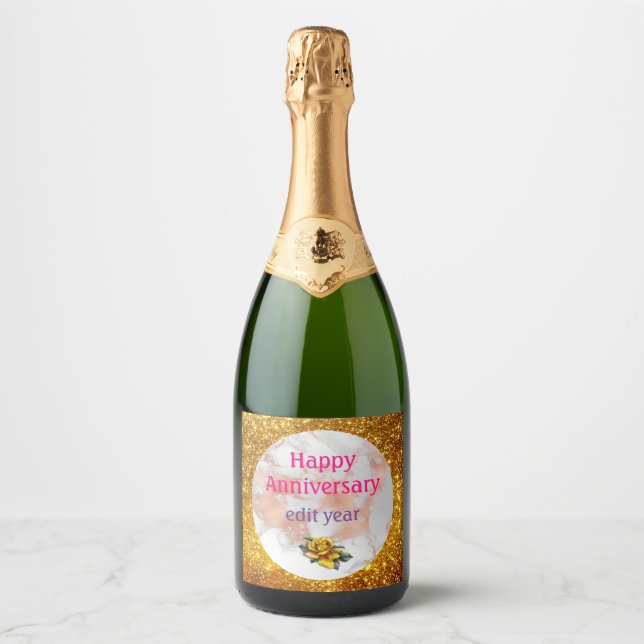 Luxury Blush Glitter White Pink Marble Customize Sparkling Wine Label (Front)