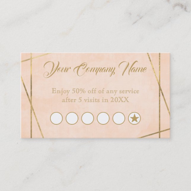 Luxury Blush Pink and Gold customer loyalty Card (Front)