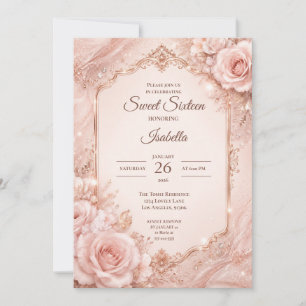 Luxury Blush Pink Gold Floral Sweet 16 Invitation