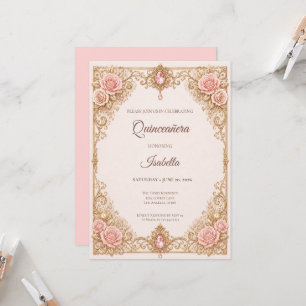 Luxury Blush Pink Gold Princess Quinceañera Invitation