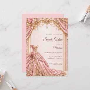 Luxury Blush Pink Gold Princess Sweet 16 Invitation