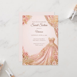 Luxury Blush Pink Gold Princess Sweet 16 Invitation