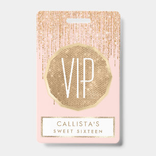 Luxury Blush Pink Gold Sparkly Glitter Fringe Badge