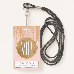 Luxury Blush Pink Gold Sparkly Glitter Fringe Badge