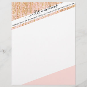 Luxury Blush Pink Gold Sparkly Glitter Fringe Letterhead